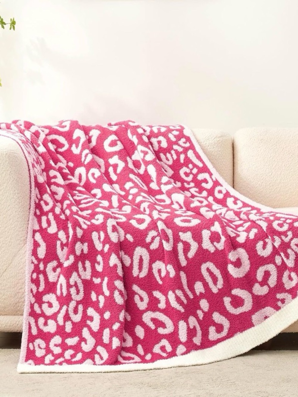Hot Pink and White Leopard Print Luxury Throw Blanket